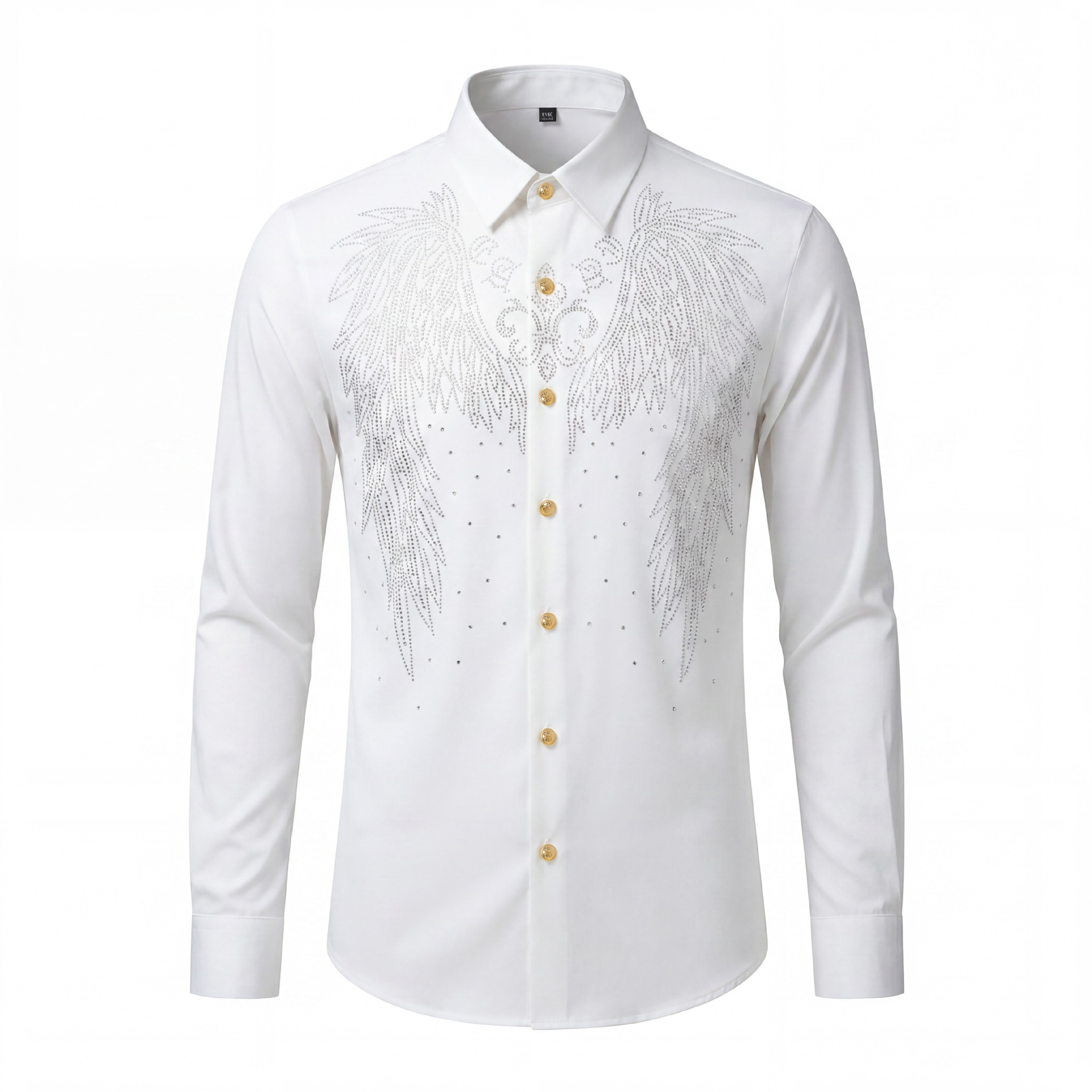 Camicia di Lusso con Strass e Bottoni Dorati per Uomo, Camicie Formali Casual a Maniche Lunghe per Banchetti, Feste e Spettacoli