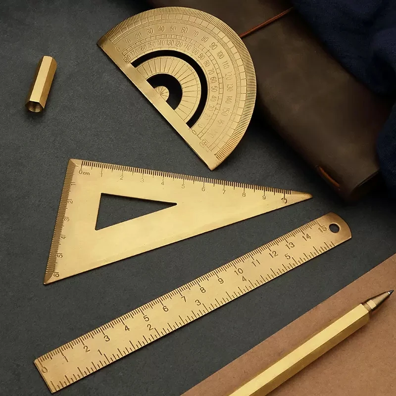 Metal Brass Straight Ruler Vintage Triangle Protractor Measuring Tool kawaii Painting Drafting Supplies Korean Stationery Office