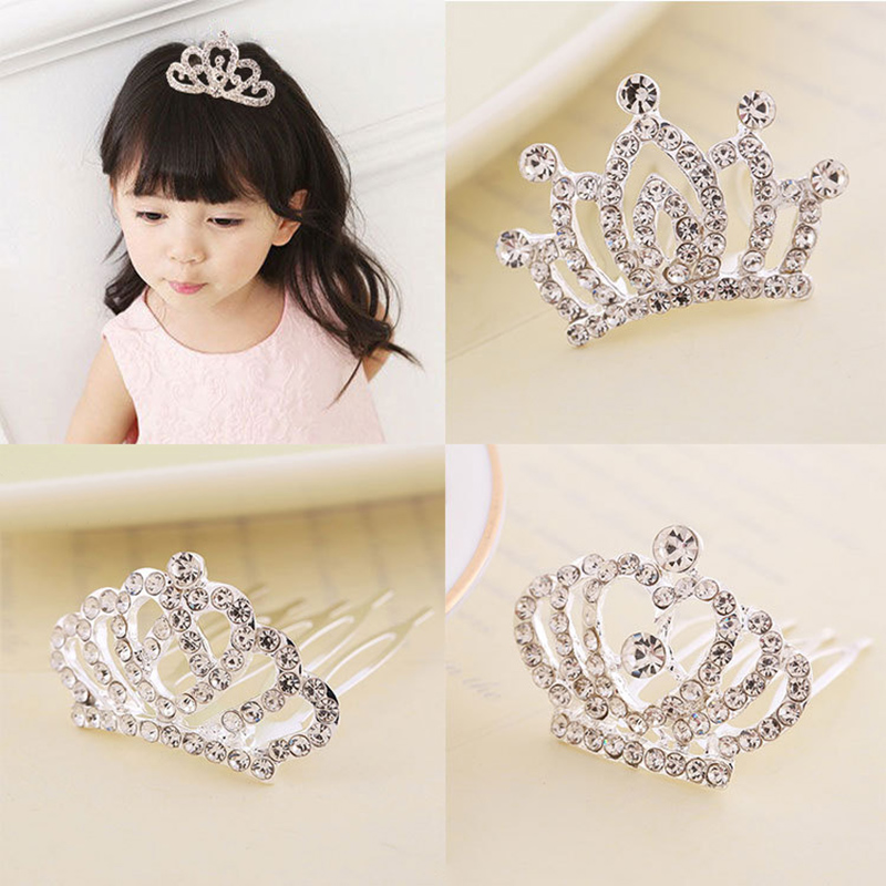 Meninas acessórios de cabelo mini coroa para crianças bling strass tiaras pentes de cabelo princesa diadema amor em forma de coração headbands