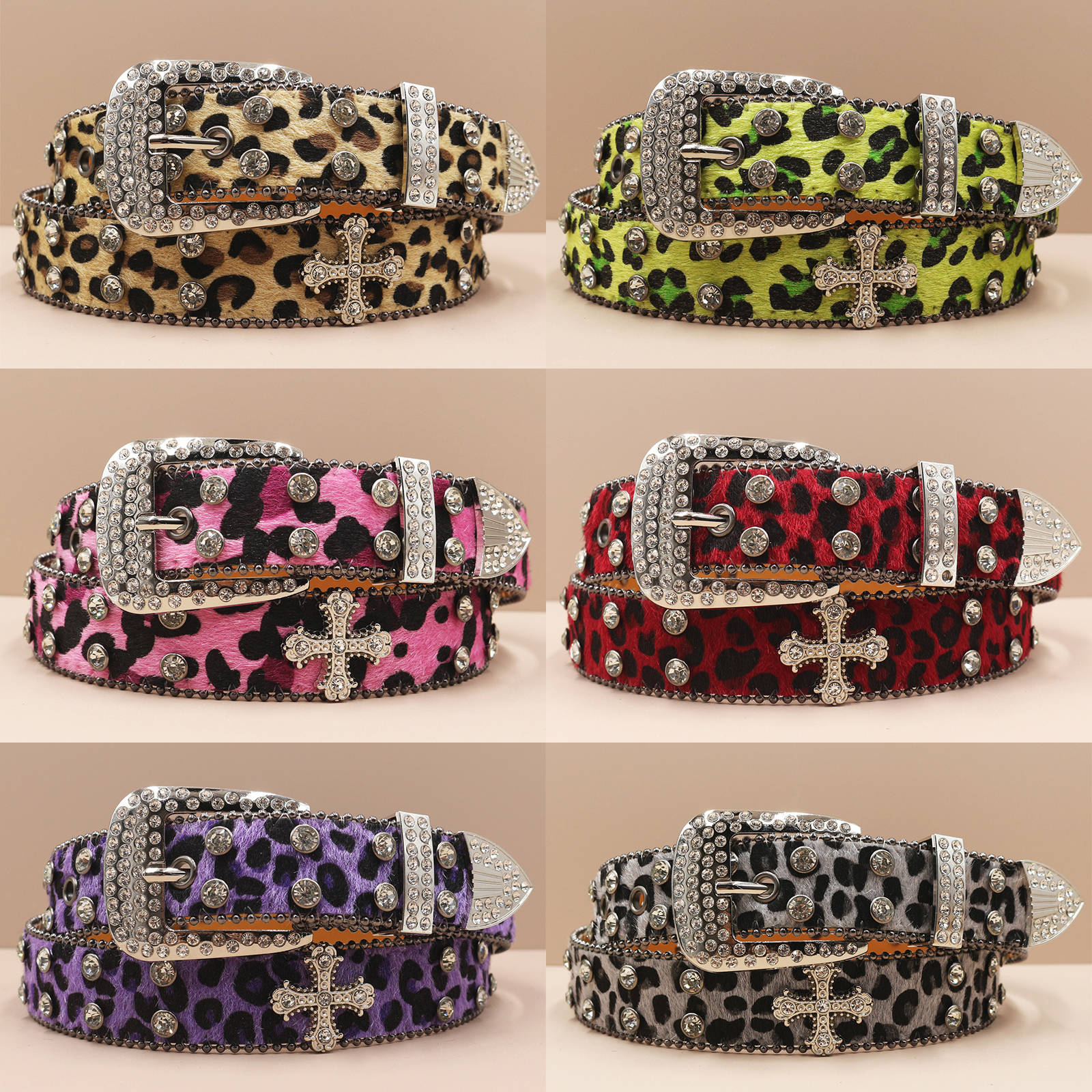 Cinto de Couro com Estampa de Leopardo e Strass para Homens e Mulheres, Tamanho Grande, Estilo Western para Jeans, com Rebites Brilhantes, Hip-hop, Punk Rock, Y2K