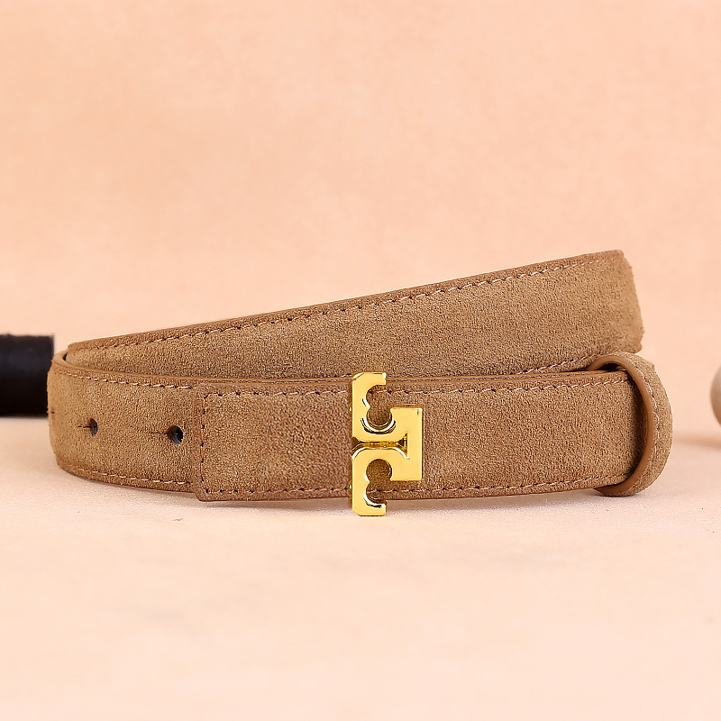 Amerikaanse stijl hoogwaardige lederen riem voor dames, modieuze suède riem met gouden gesp, veelzijdige zakelijke casual jeansriem