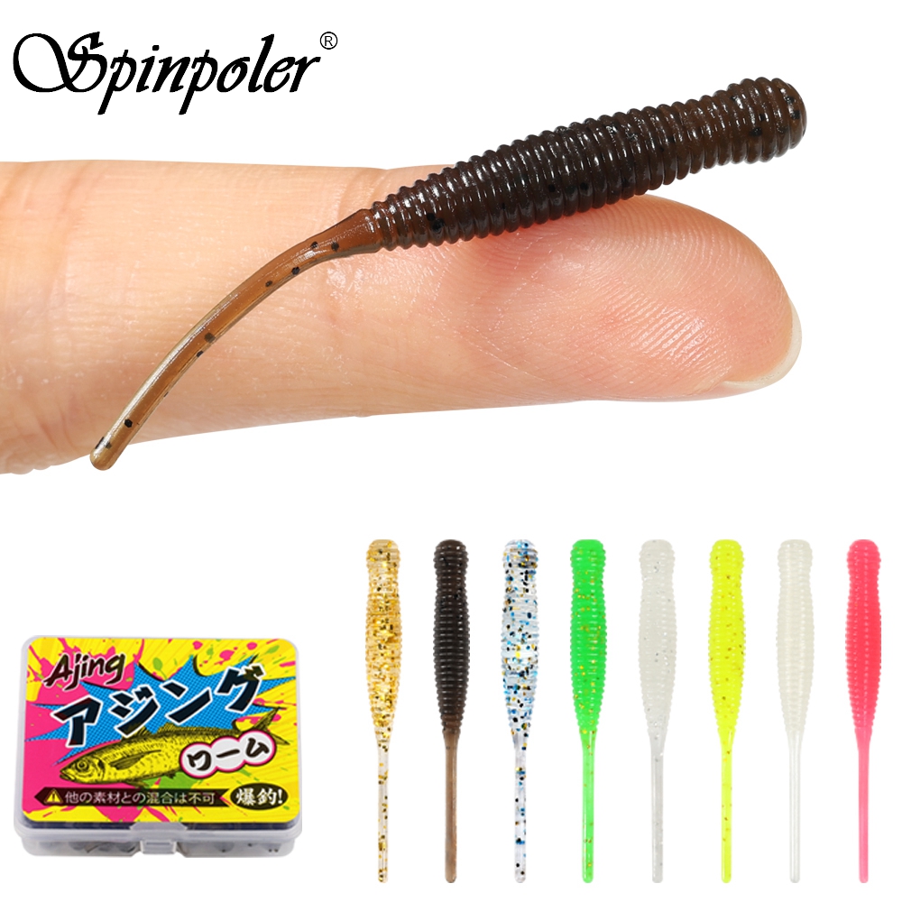 Spinpoler-señuelo de pesca con cola de gusano, Micro 44mm, pequeño pez roca, cebo Artificial Isca de silicona, plantilla luminosa, 20 piezas
