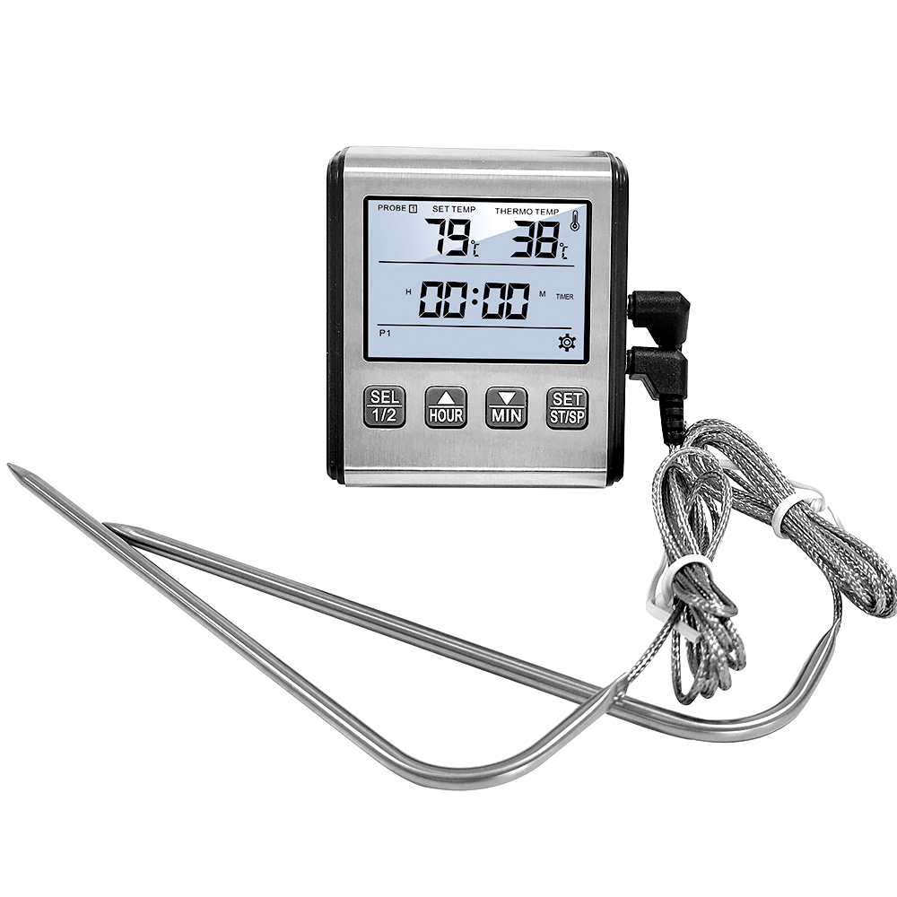 Digitale Thermometer Met Roestvrijstalen Sonde Alarm Keuken Vlees Timer Temperatuurmeter Meting Voor Oven Bbq Grill Koken