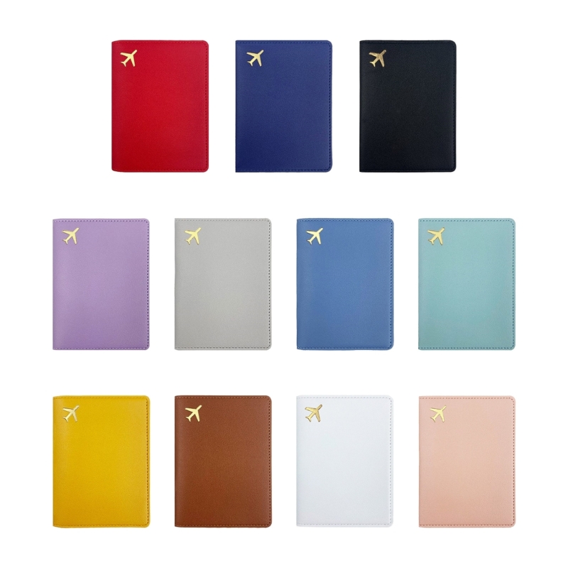 Funda de pasaporte de cuero PU con estampado en caliente, soporte de pasaporte con patrón de avión Simple, billetera de viaje, funda protectora para tarjeta de crédito