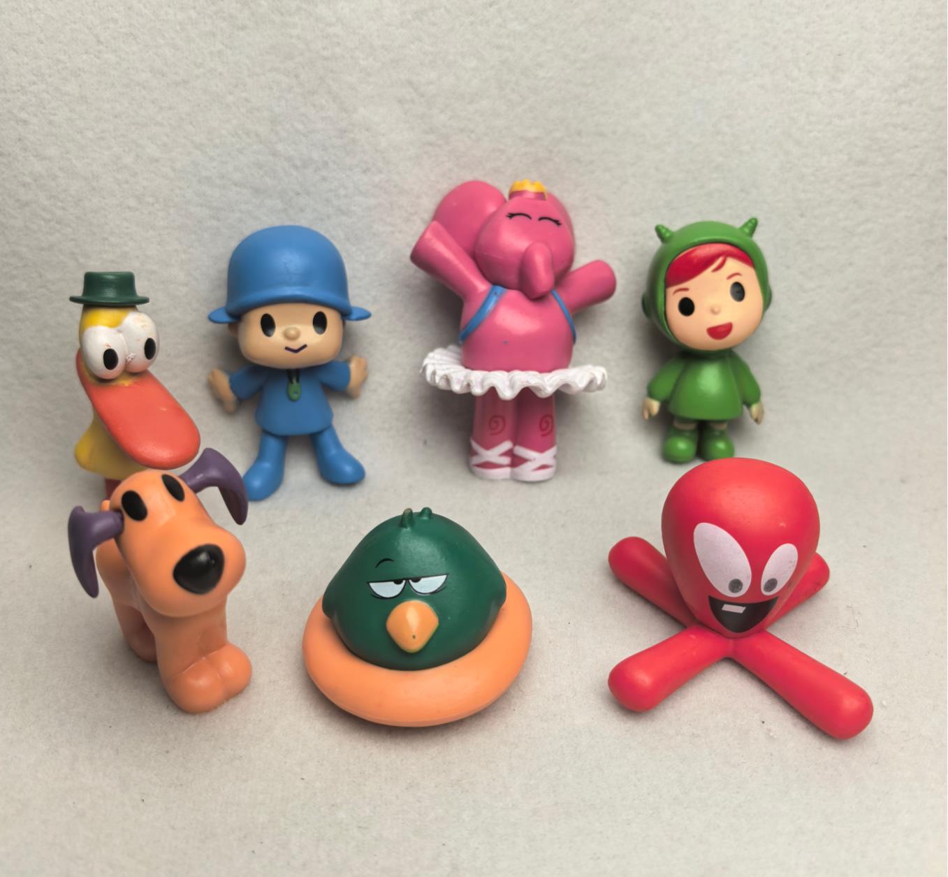 7 sztuk/zestaw Pocoyo zabawka w kształcie zwierzątka ptak kaczka słoń lalka Model scena ozdoby Anime Cartoon śliczne figurki z pcv zabawki