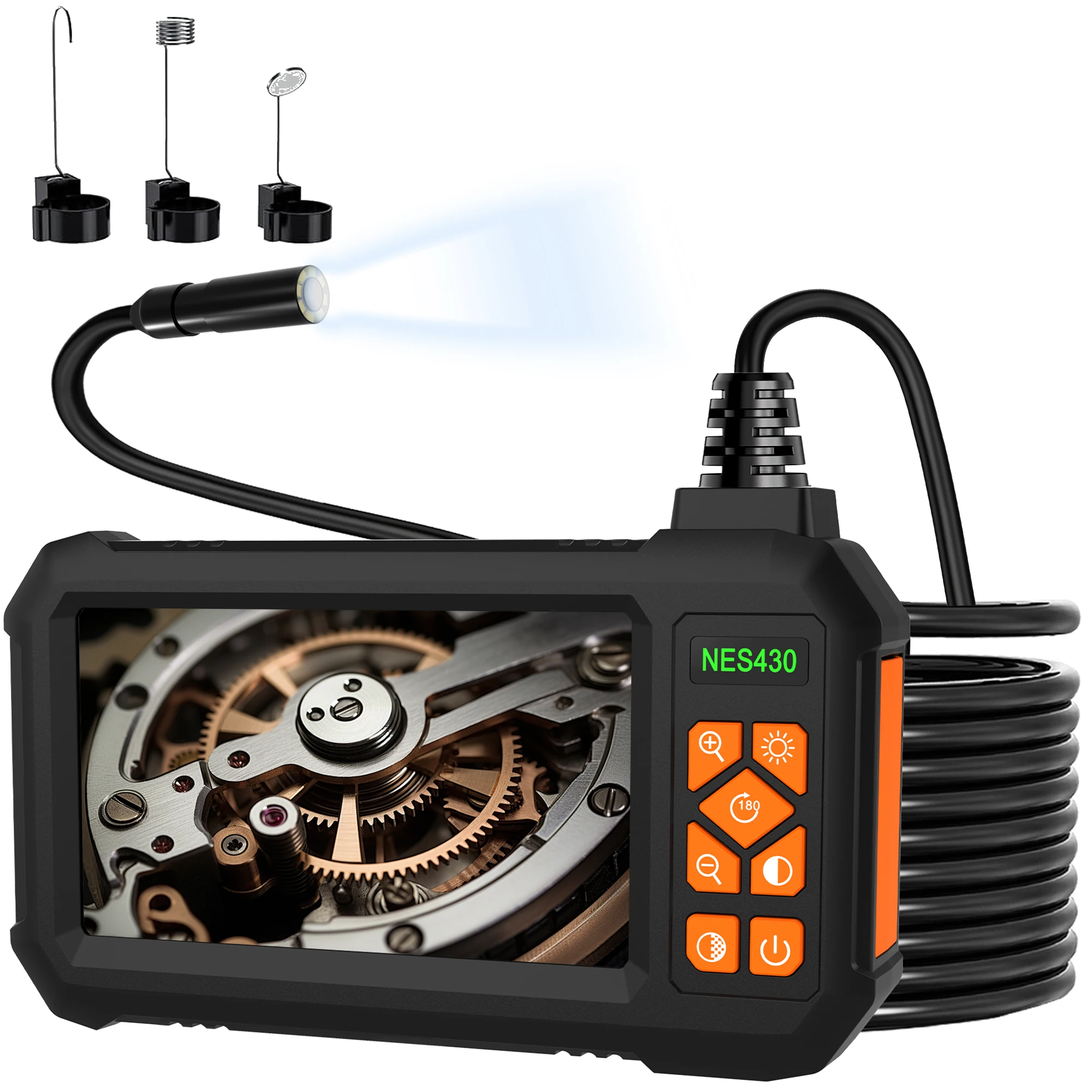 Borescope Endoscope, 4.3" 1080P HD IPS Screen, 8 LEDs,IP67 , Semi-Rigid Waterproof Camera for Drain/Auto/HVAC/Plumbing