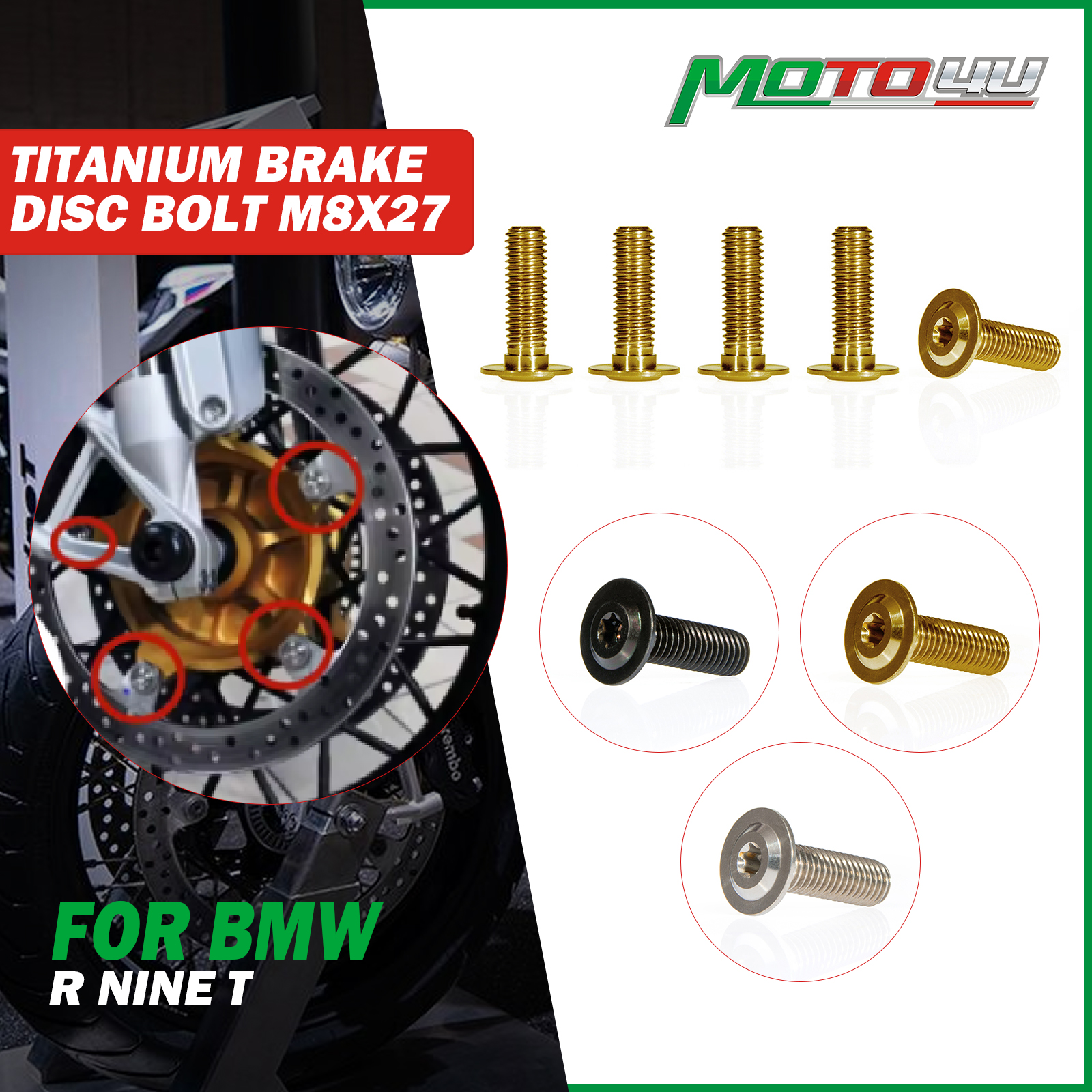 Motocykl tytanowa śruba hamulcowa śruba tarczowa wirnik tarczy M8X27 dla BMW R NINE T RNINE T R 9T R1200GS