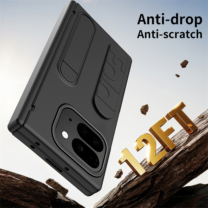 Custodia per Google Pixel 9, 11 Fold, 10 Pro Fold con cerniera pieghevole delicata sulla pelle, fascia elastica da polso e supporto con pellicola protettiva in vetro temperato per lo schermo