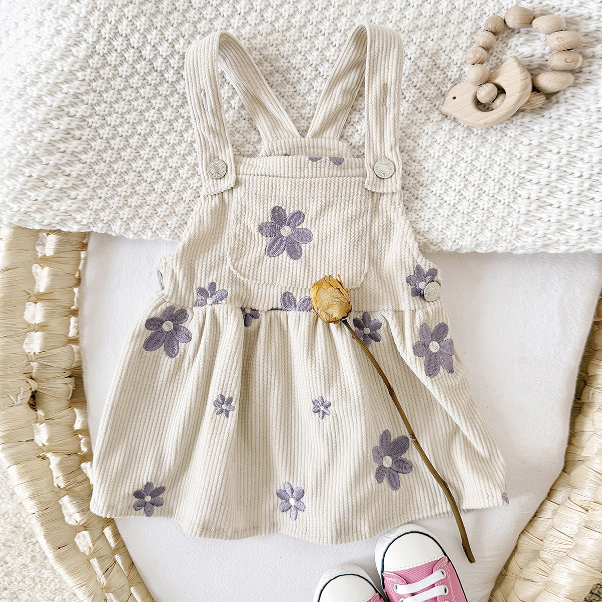 Ins Baby Clothes Girls Denim Dresses Flowers Embroidery Strap Skirt Infant Kids' Dresses One-piece Overall 2 Years Girl Clothes
