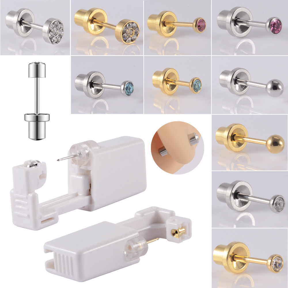 Unidade Piercing Orelha estéril descartável com brinco, Auto Piercing Gun, rolha segura, máquina de ferramentas, cartilagem, Tragus, Helix, 1Pc