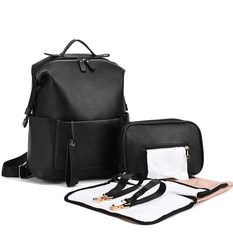 Sacos de fraldas de couro multifuncionais sacos de bebê de grande capacidade para cuidados com o bebê mudando sacos para a mãe viagem ao ar livre mochila maternidade