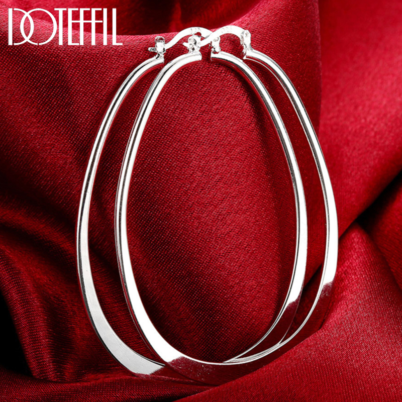 DOTEFFIL 925 en argent Sterling lisse grand cercle boucle d'oreille femmes cadeau de fête mode charme bijoux de mariage