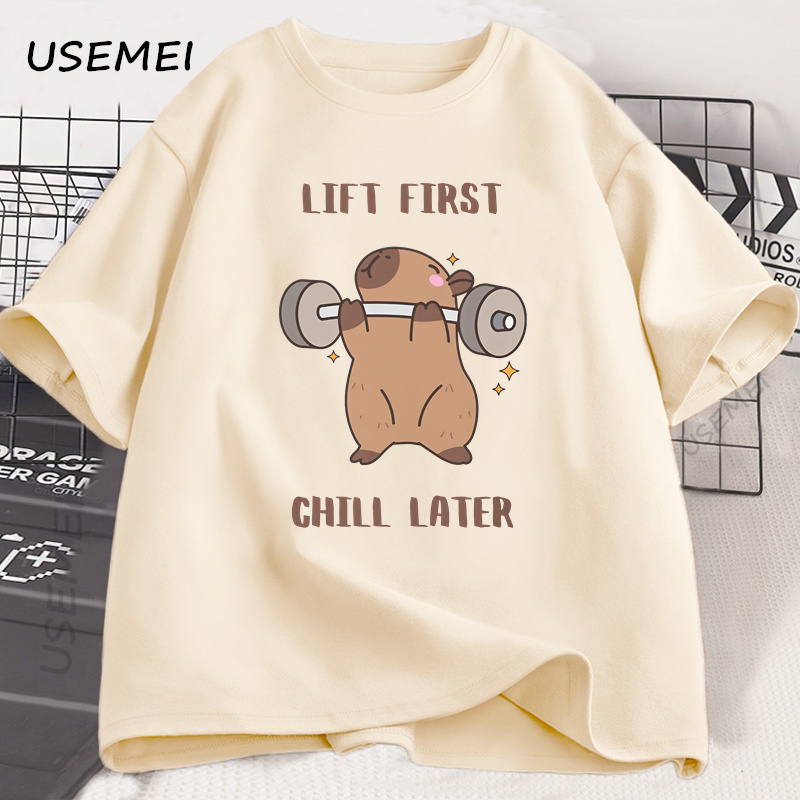 Capybara koszulka na siłownię mężczyźni kobiety sport podnoszenie ciężarów Tee trening Fitness T Shirt Top unisex Softstyle luźna bawełniana koszulka ubrania