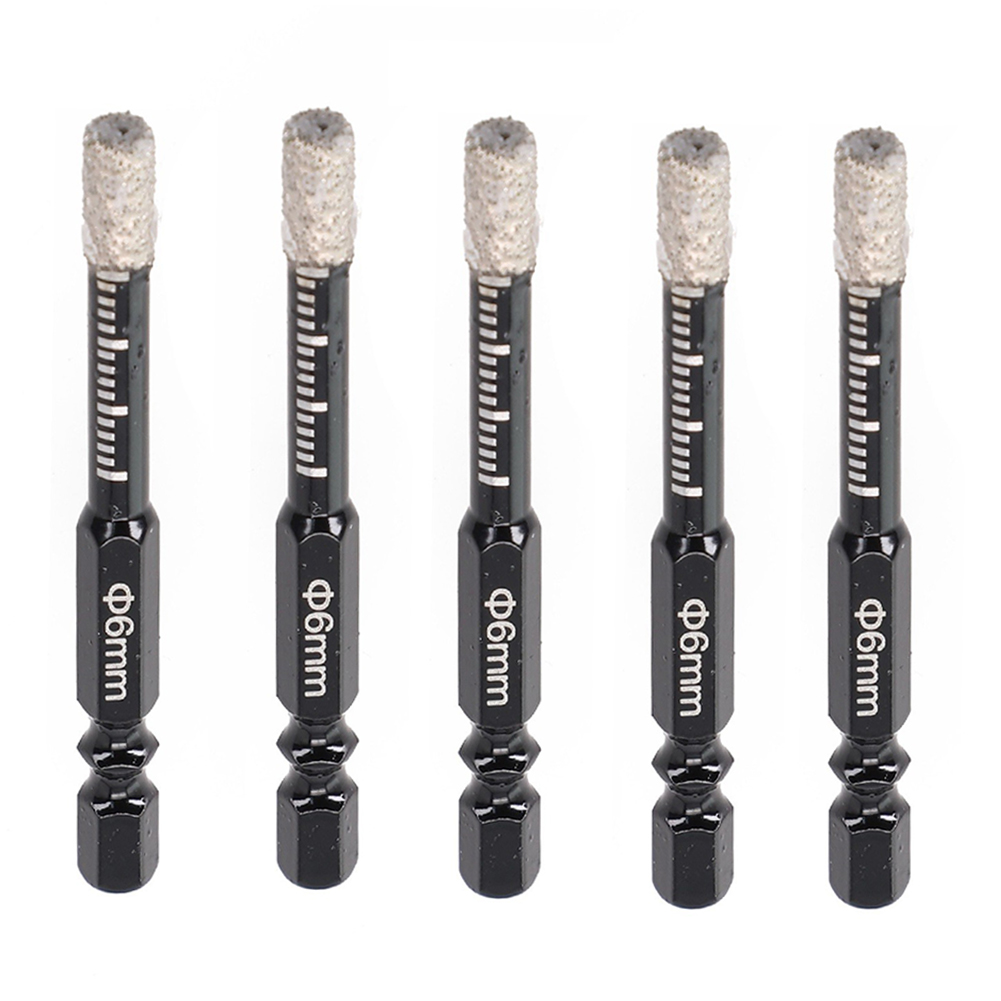 5pc 6mm/8mm Vaccum Brazed Diamond Dry Drill Bit Hex Handle Hole Saw Cutter For Marble Granite Ceramic Glass Tile Stone Hole Open