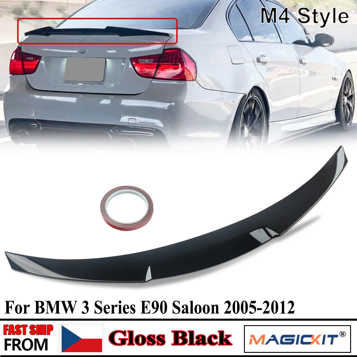Magickite BOOT bagasi belakang BMW, 3 SERIES E90 SALOON 05-12 M4 gaya hitam mengkilap