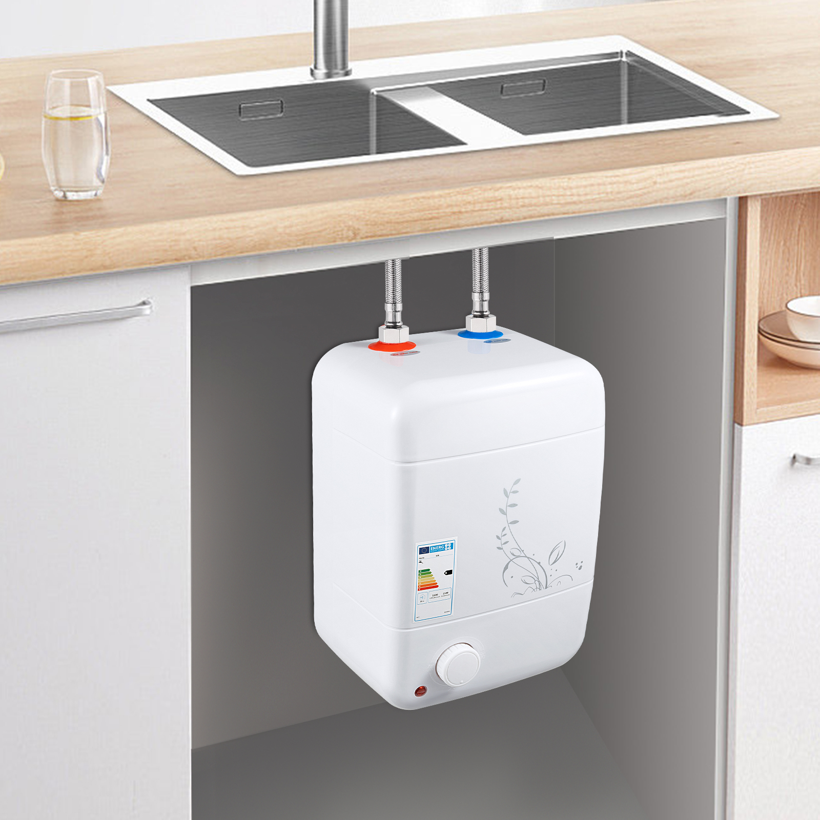 Scaldabagno elettrico da 8 litri, scaldabagno con serbatoio a temperatura regolabile, caldaia per acqua, cucina, uso domestico, 200 V, 1500 W