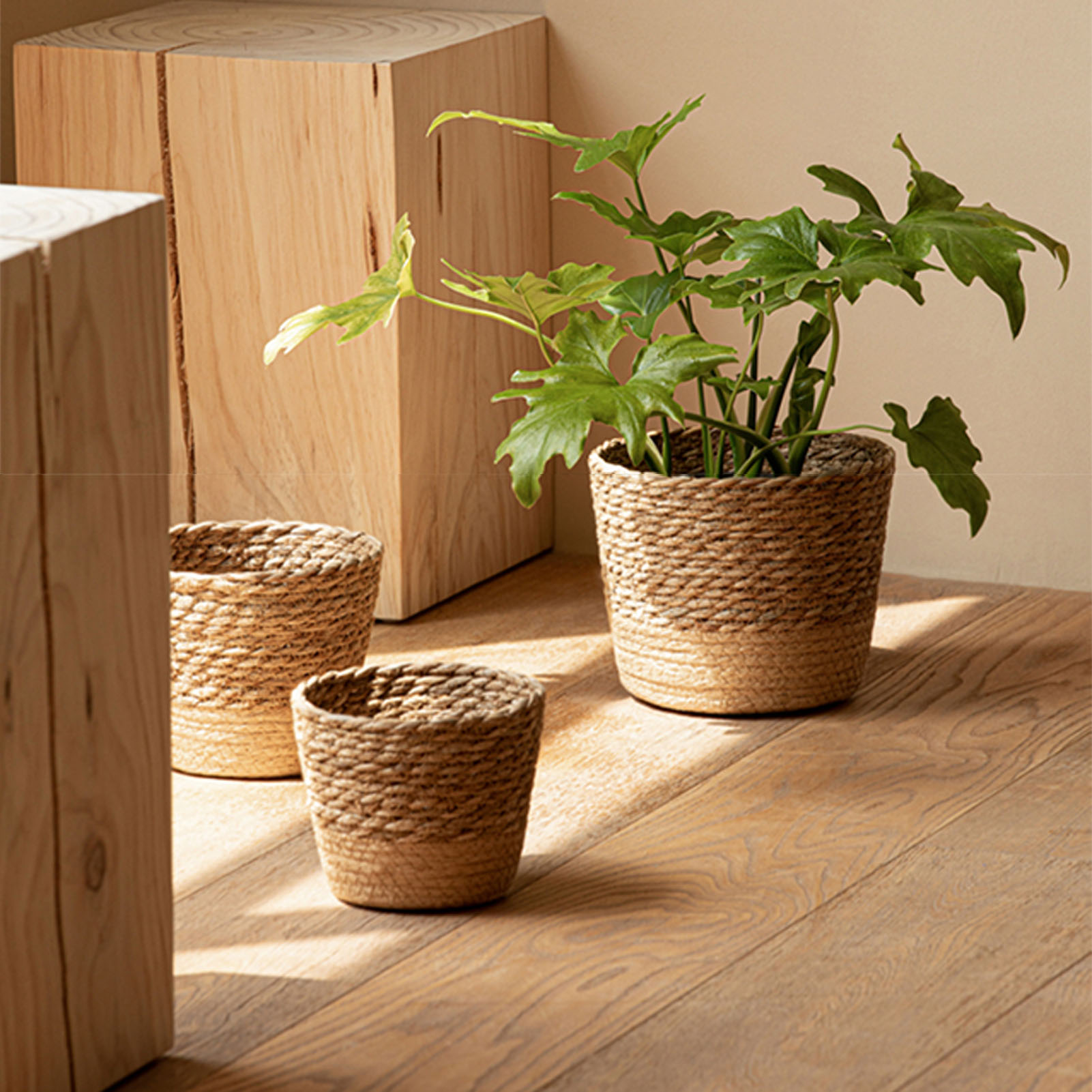 Cesta de flores de tecido natural palha vime plantador cestas de armazenamento vasos de grande capacidade para família amigo vizinho presente