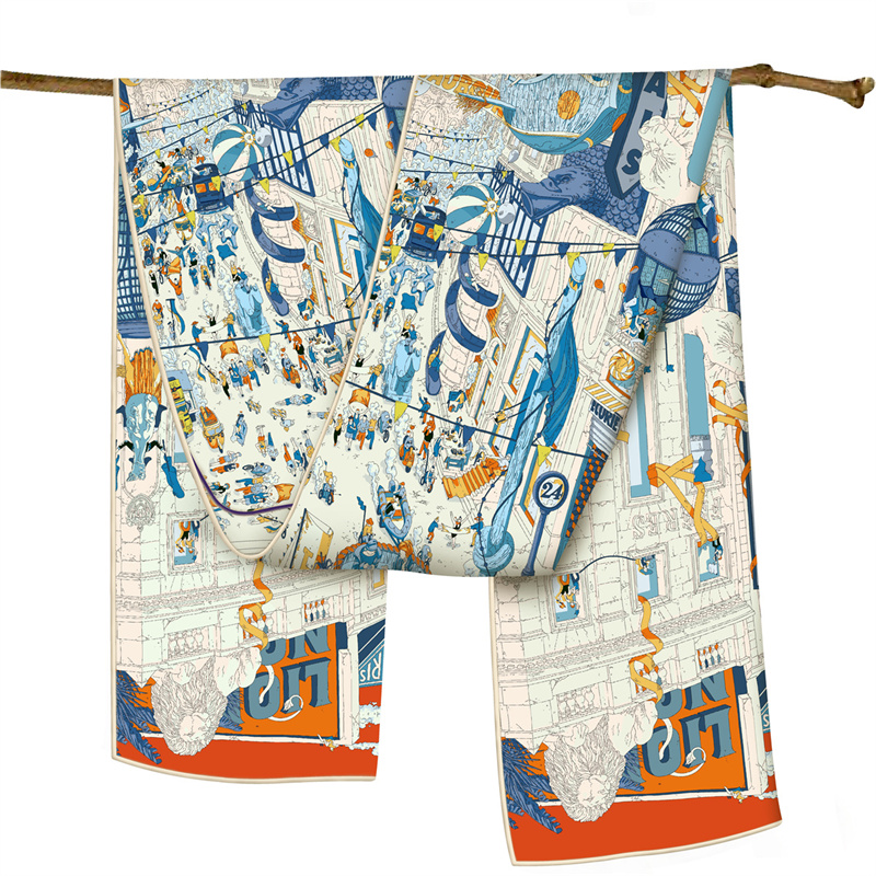 Pobing Twill Zijden Sjaal Vrouwen Poncho Handgerolde Stad Bedrukt Lange Sjaals Wraps Bandana Grote Sjaal Hijabs Vrouwelijke Foulards