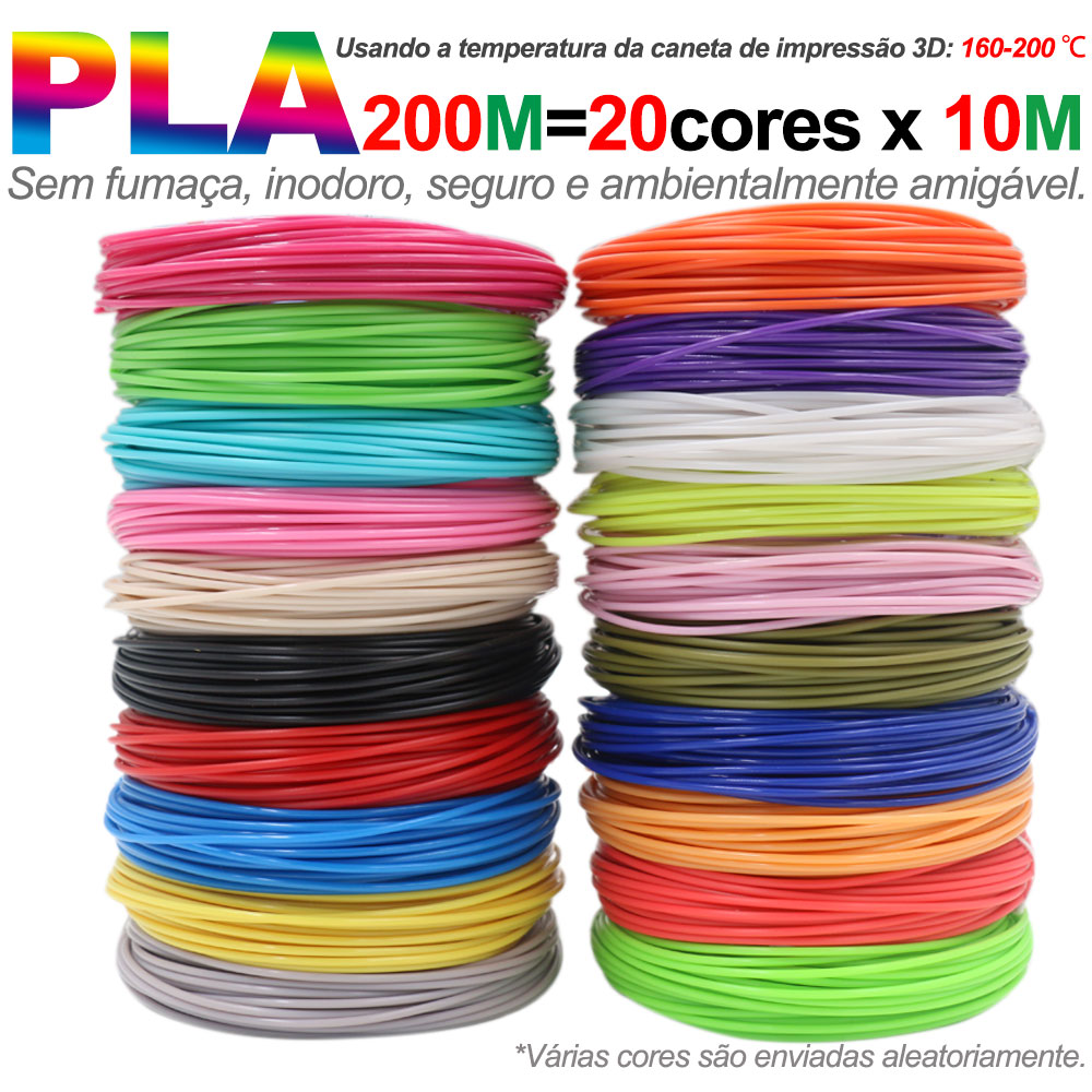Diâmetro do filamento PLA 1,75 mm, material de impressão 3D colorido para caneta 3D, 10/20/30 cores, 100M 150M 200M, incolor e inodoro, seguro e ecológico, consumíveis para impressora 3D