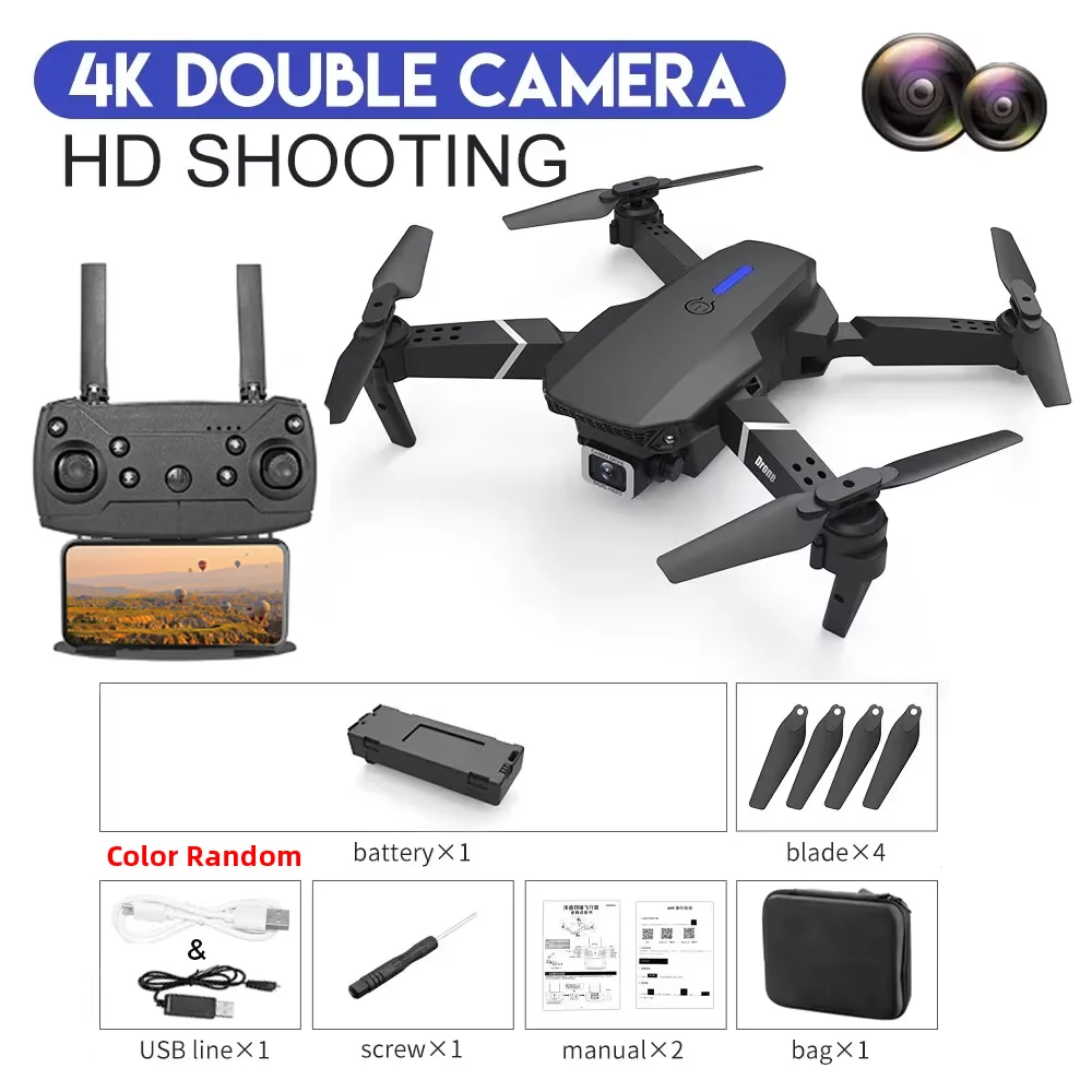 2025 Novo drone E88 Pro WiFi FPV - câmera única/dupla 1080P/4K, HD grande angular, retenção de altitude, quadricóptero dobrável, helicóptero RC