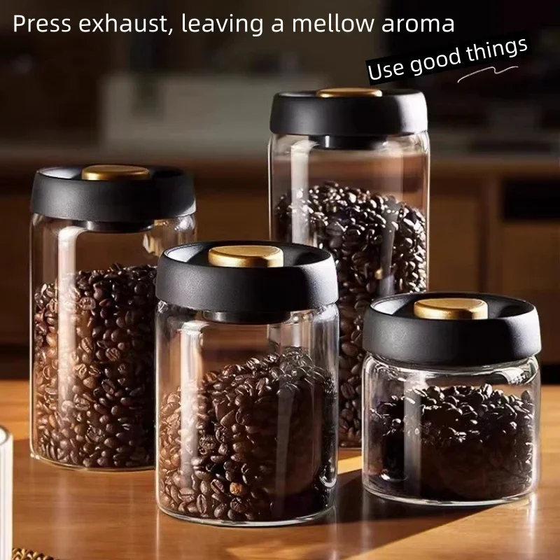 Jarra de café manual a vácuo, jarra de armazenamento à prova de umidade, cozinha, vidro de borosilicato alto, jarra de chá, armazenamento de grãos de café, jarra selada