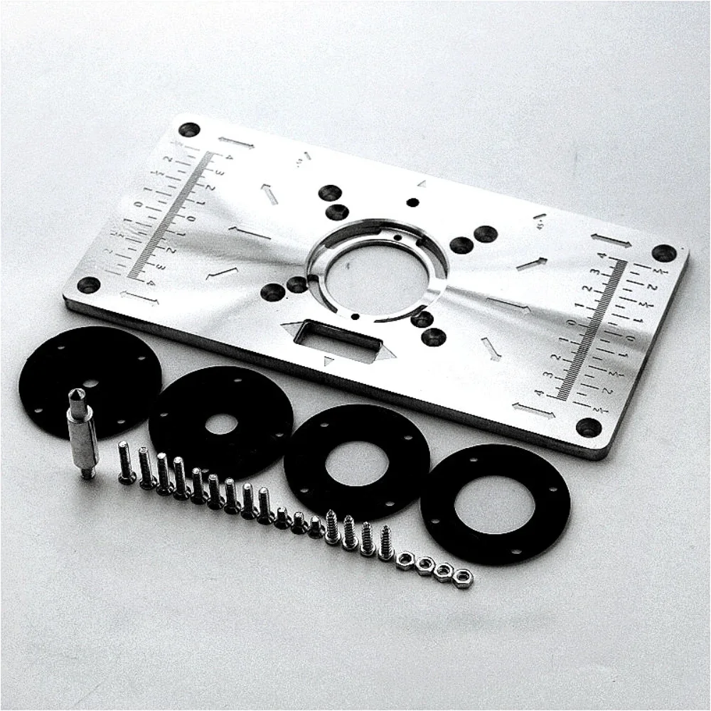 Mesa enrutadora de aluminio, placa de inserción para bancos de carpintería, placa enrutadora, herramientas de madera, fresadora y recortadora con anillos