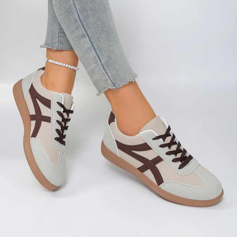 Grote maten damesloopschoenen, modieuze retro casual all-match platte sportsneakers, herfst, witte schoenen