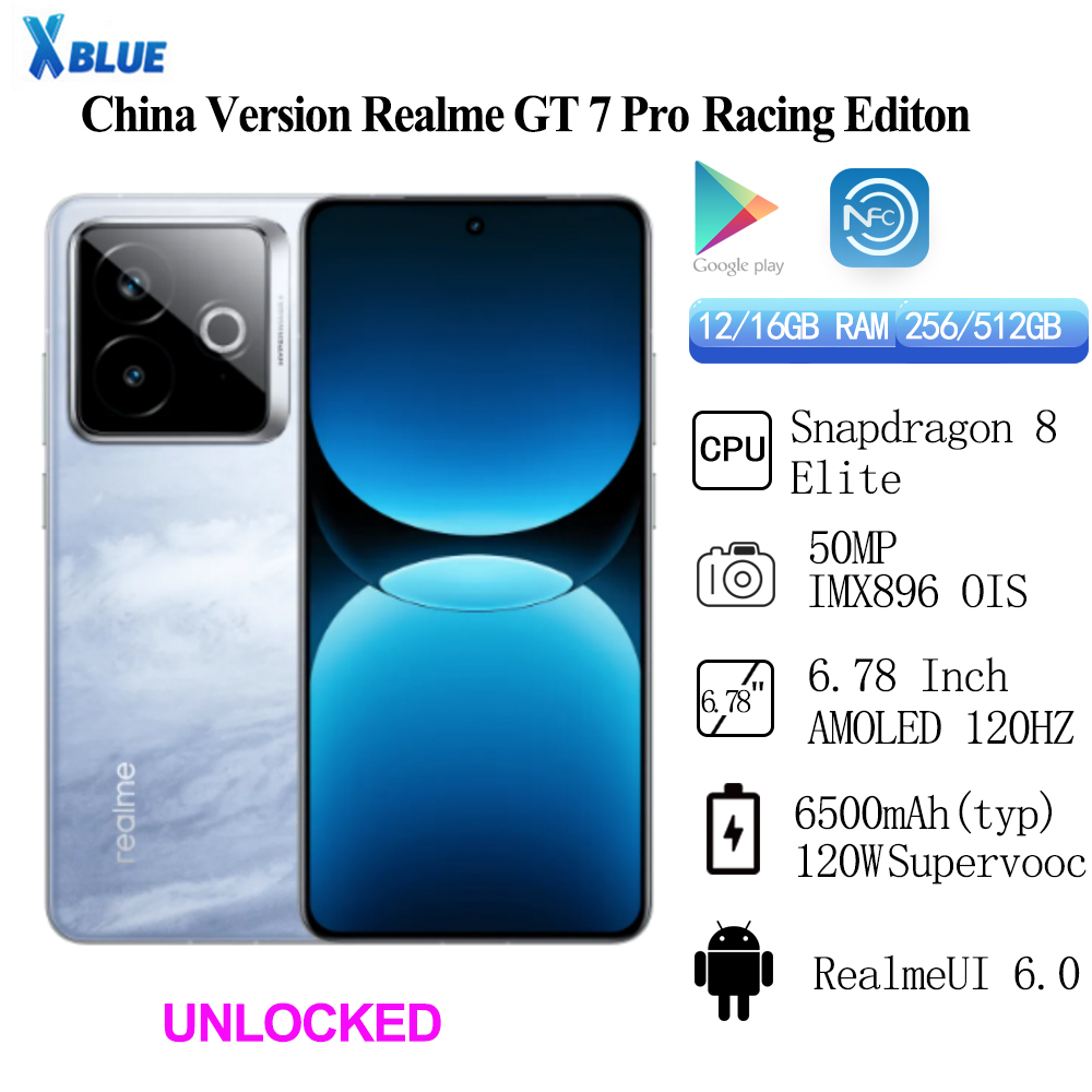 จีนรุ่นRealme GT 7 Pro Racing Edition 6500MAh 120W Supervooc Snapdragon8 Elite 50MP IMX896 OIS 6.78 นิ้วAMOLED IP69