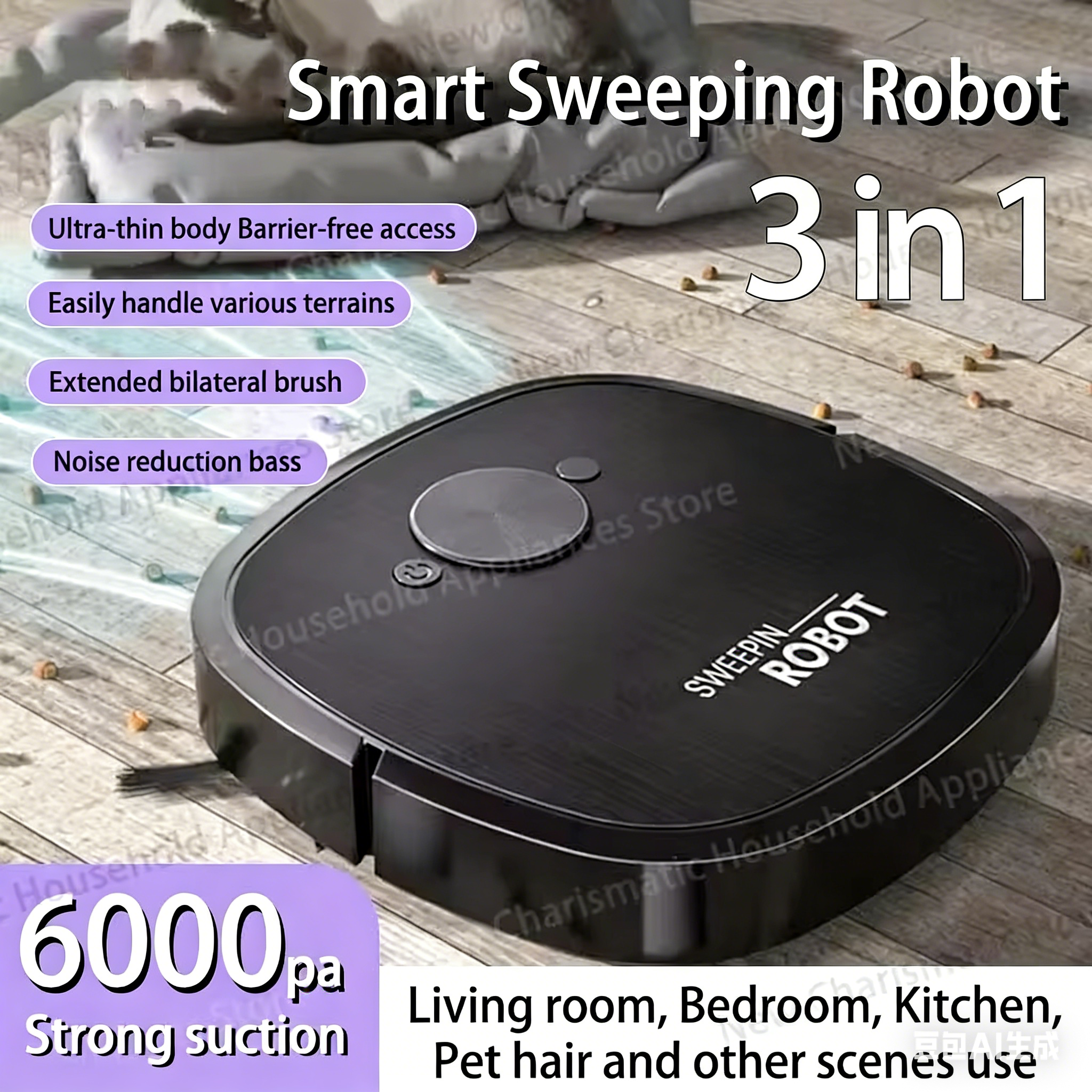 Nuevo Robot Aspirador 3 en 1 con Carga USB, Robot de Limpieza Automático para el Hogar, Integrado con Funciones de Barrido, Succión, Fregado y Esterilización