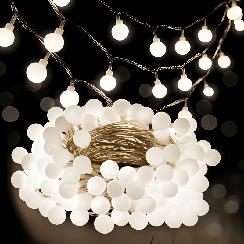 Guirnalda de luces LED de bola blanca, 10/20/40/80/100LED, alimentada por USB/batería para corona, dormitorio, boda, Camping, decoración navideña