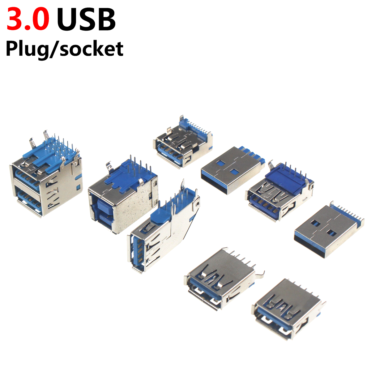 50/20 piezas conector hembra USB 3,0 Jack 90 180 grados DIP U disco datos de alta velocidad doble 2xTransmisión boca plana deformada