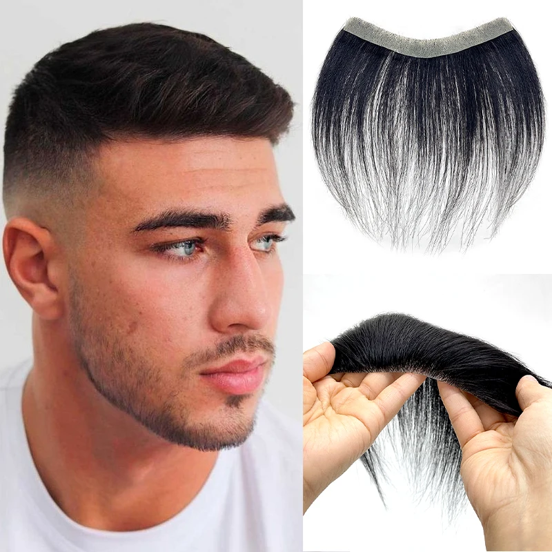 100% Menselijk Haar Mannen 15 Cm Natuurlijke Zwarte Pu V Loop Front Toupet Haarlijn Pruiken Remy Haar Vervanging Steil haarstukje 6 Inch