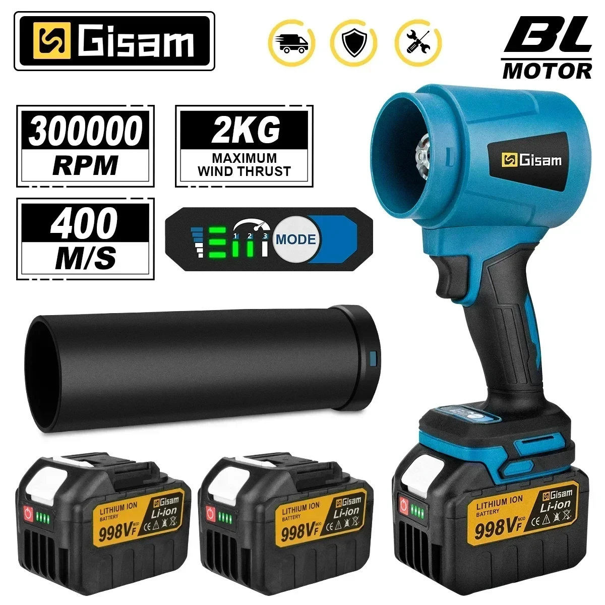 기삼 300000 RPM 브러시리스 전기 터보 송풍기 제트 팬 400 메터/초 Makita 18V 배터리 핀용 휴대용 잎 송풍기 먼지 불어