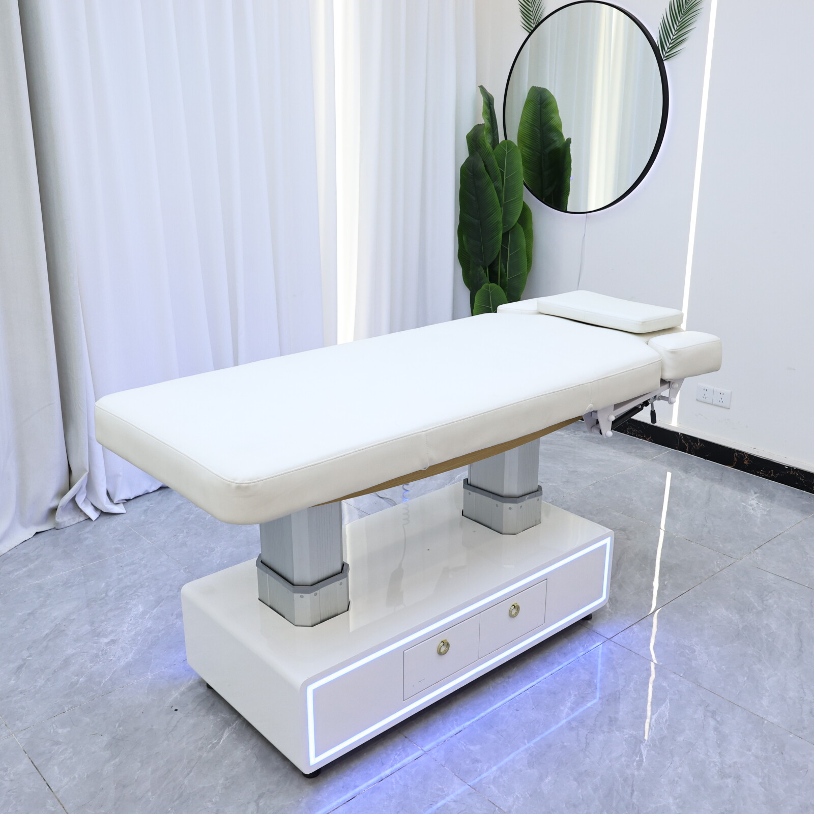 Levantamento elétrico, cama branca para cuidados de beleza, camas de hidroterapia facial, mesa de massagem, móveis comerciais para loja de salão de beleza
