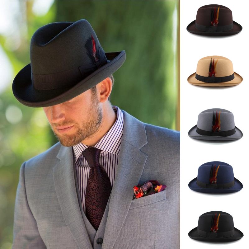 Mannen Vrouwen Verenband Wolmix Homburg Hoeden Wollen Fedora Caps Trilby Zonnehoed Reizen Feest Verstelbaar UK M-L US7 1/8-7 3/8