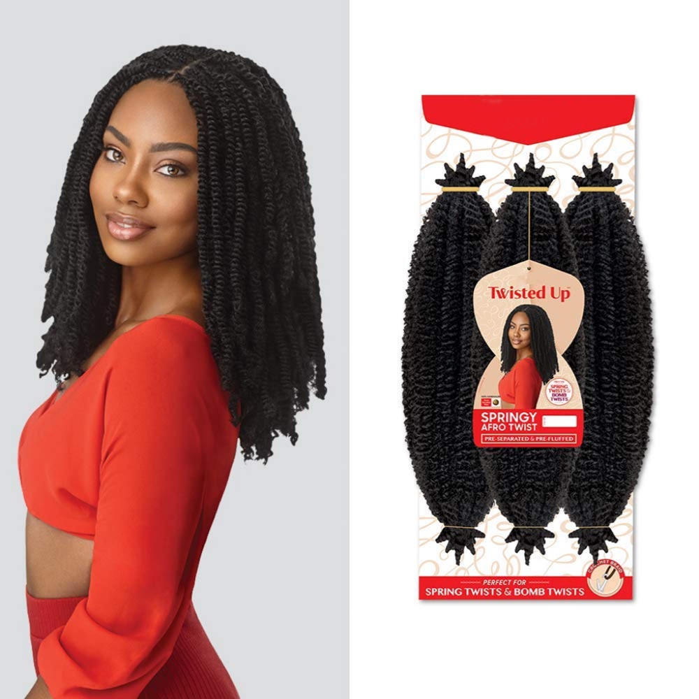 Extensiones de Cabello Sintético Afro Rizado de 16/24 Pulgadas, 3X Springy Short, para Trenzas de Ganchillo, Suaves y Naturales, para Mujeres Negras