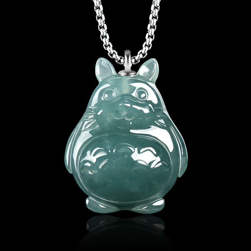 Prawdziwy naturalny jadeit niebieska woda trójwymiarowy smok kot wisiorek z motywem kreskówkowym lód posadzony jadeit męskie amulety biżuteria damska