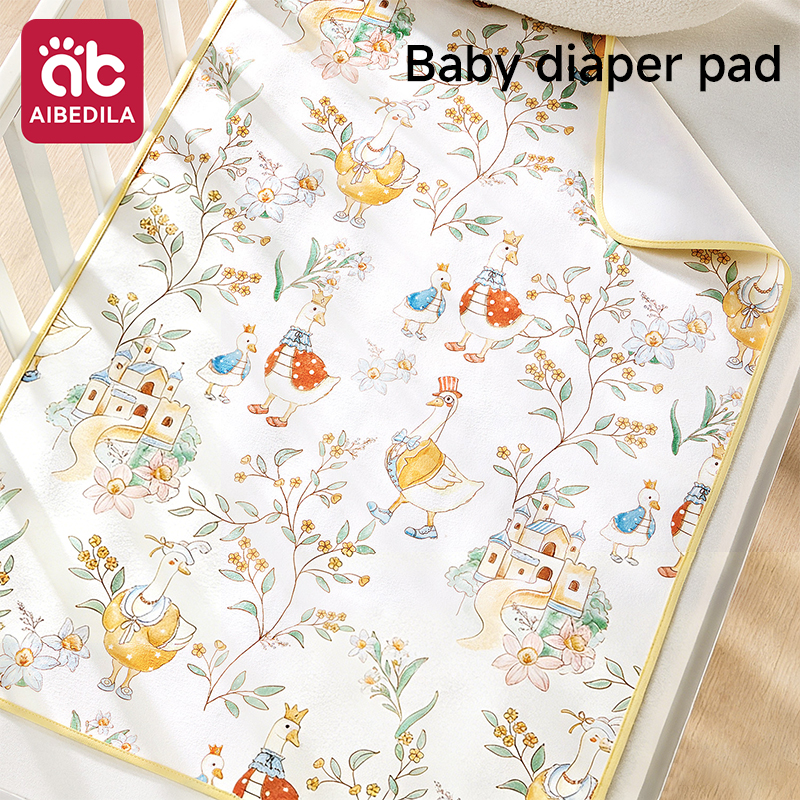 AIBEDILA Fralda de Bebê Impermeável Lavável, Protetor de Cama para Recém-Nascidos com Desenho Animado, Protetor de Cama para Fraldas, Almofadas de Tecido Respirável para Urina