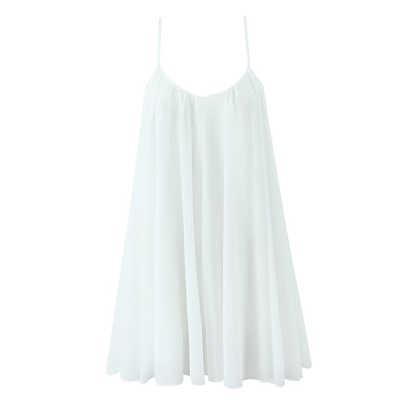 YENKYE 2025 Vrouwen Sexy Backless Witte Sling Mini Jurken V-hals Terug Rits Losse Zomer Korte Jurken Vakantie Strand Gewaad