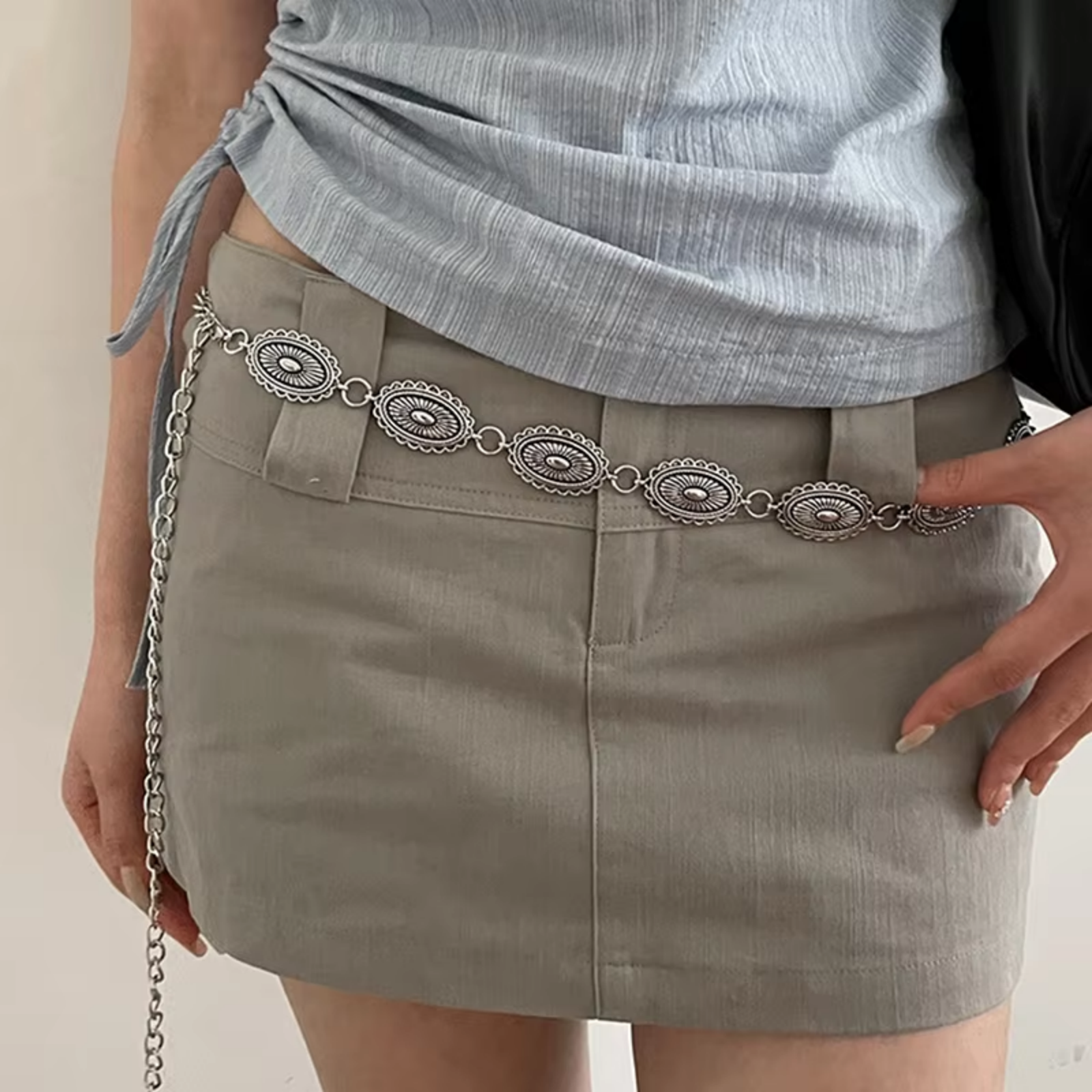 Cinto de Cintura Metálico Boêmio Retrô Versátil Estilo Étnico para Mulheres, Corrente de Suéter da Moda, Acessório Decorativo Corporal para a Cintura