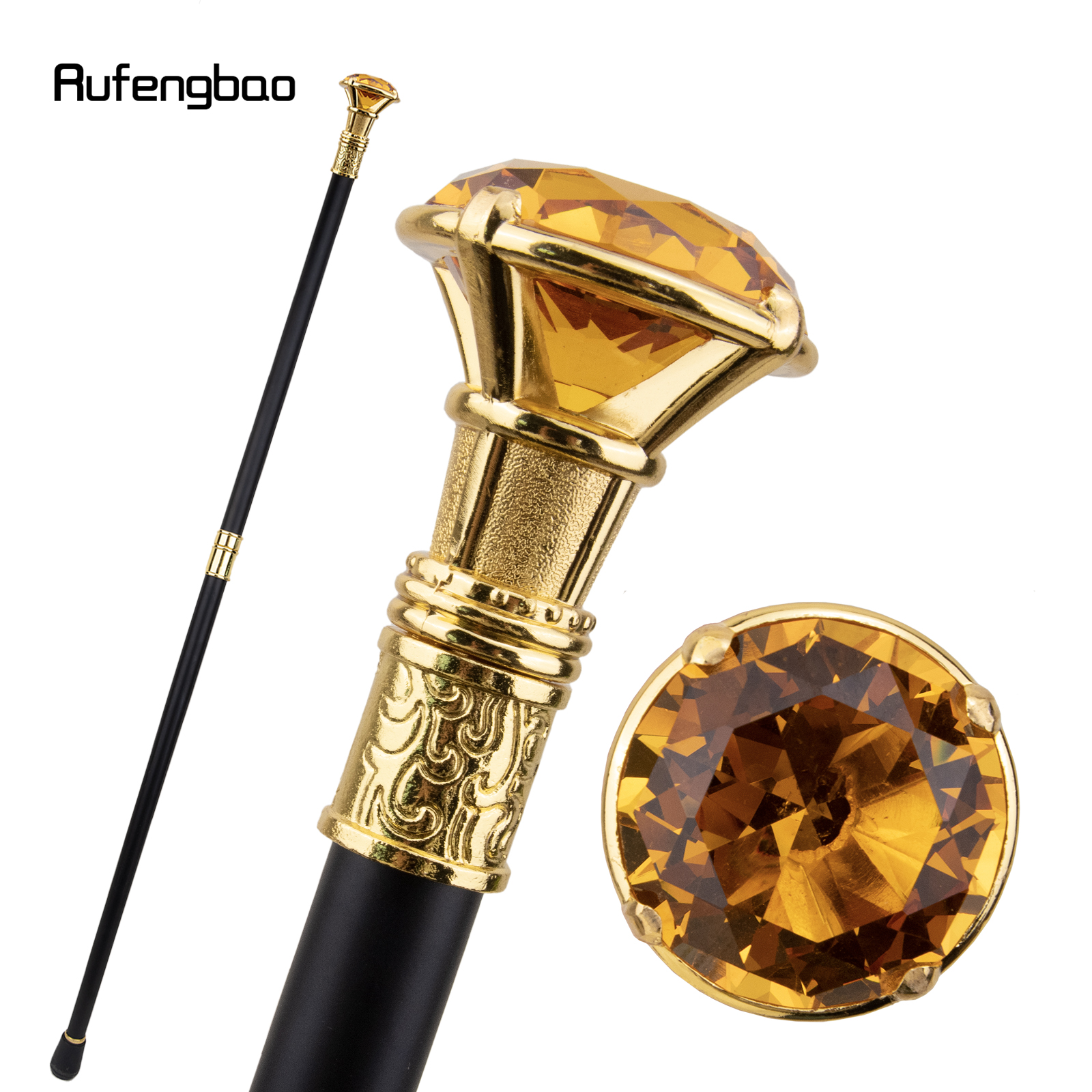 Bastón tipo diamante naranja para caminar, bastón decorativo de moda, caballero elegante, perilla de bastón de Cosplay, Crosier 93cm