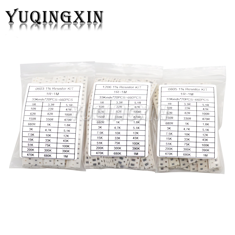 0402 0603 0805 1206 1210 2512 SMD-weerstand geassorteerde kit 10K 100K 1K 1R 100R 220R weerstand 1% 5% monsterset
