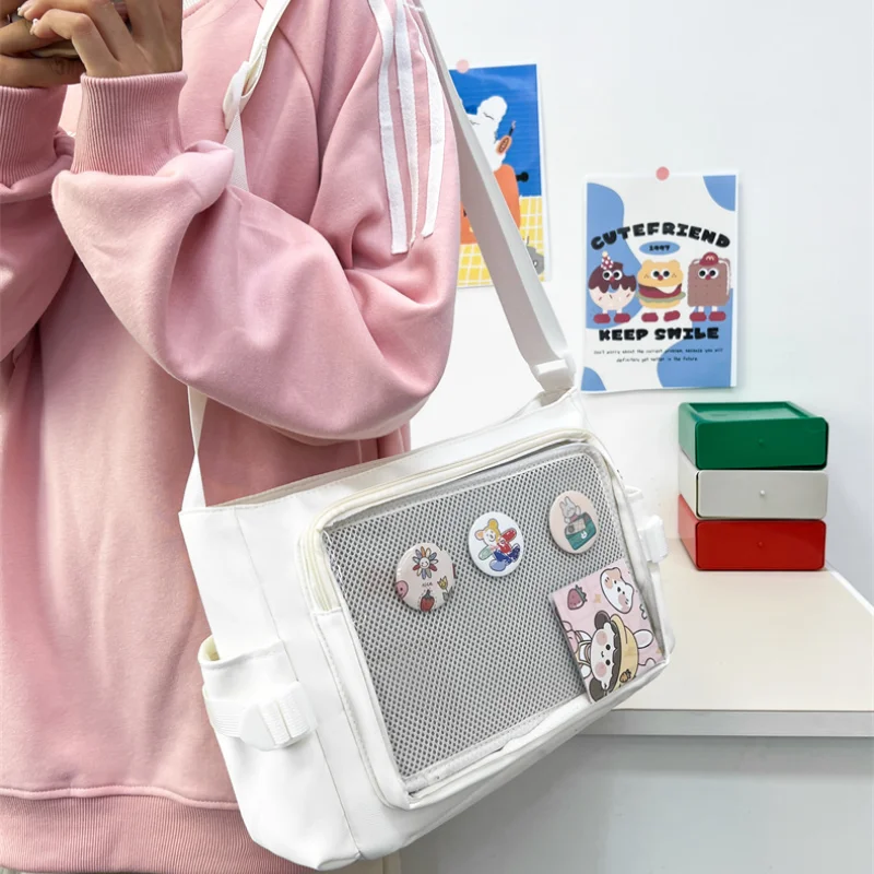 Estilo preppy doce cor bonito bolsa de ombro anime expo transparente crachá exibição saco do mensageiro boneca feminina itabag crossbody saco