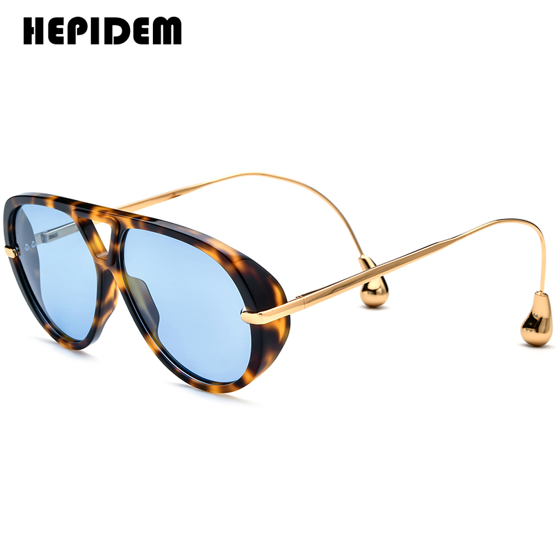 Óculos de Sol Polarizados HEPIDEM de Acetato e Metal para Mulheres, Óculos de Grife Famosos, Óculos de Sol Piloto de Tamanho Grande para Homens BV 1273