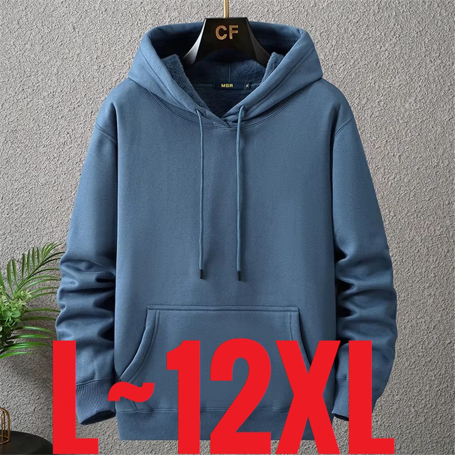 Tamanho grande jaqueta com capuz masculino manga longa grosso quente velo forrado moletom masculino casual inverno 10xl 12xl extra grande mais