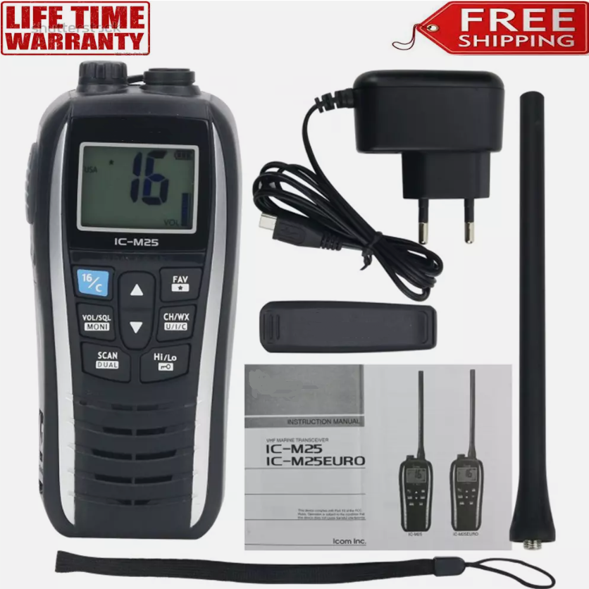 IC-M25 5W Rádio Marinho Portátil VHF LCD Portátil Leve À Prova D 'Água novo