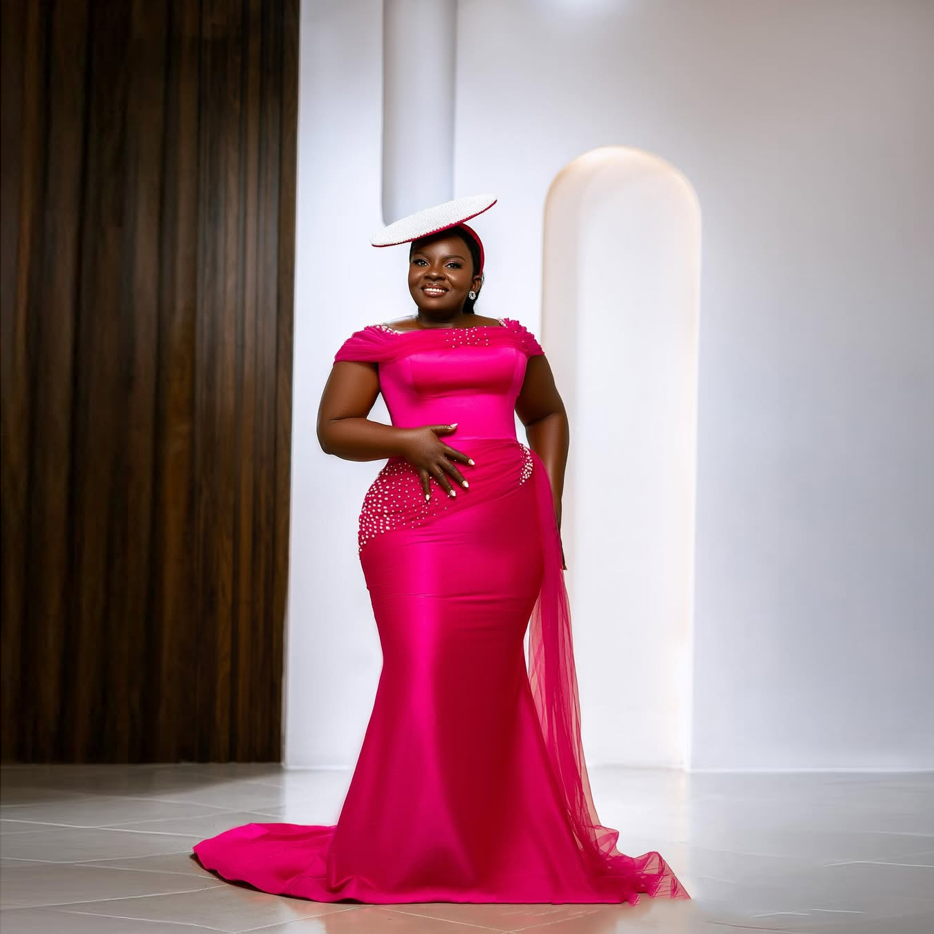 Фуксия Aso Ebi Пром платья Великолепные вечерние платья русалки Длинные бисерные платья для выпускного вечера больших размеров Элегантное