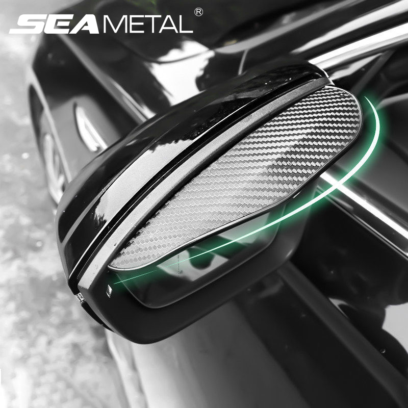 SEAMETAL 2 uds espejo retrovisor Universal para coche lluvia ceja fibra de carbono vista trasera de coche pegatinas de cuchillas a prueba de lluvia para accesorios de coche
