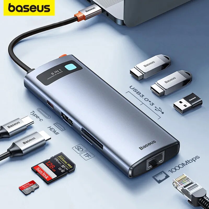 Baseus 4K 60Hz USB C Hub tipo C a puerto Ethernet PD 100W adaptador para Macbook Pro USB 3,0 Hub portátil tableta Accesorios