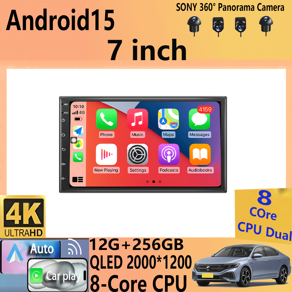 Universal 7 "Radio de coche GPS 2 din Android 15 Auto Carplay para Volkswagen Nissan Hyundai Toyota reproductor Multimedia